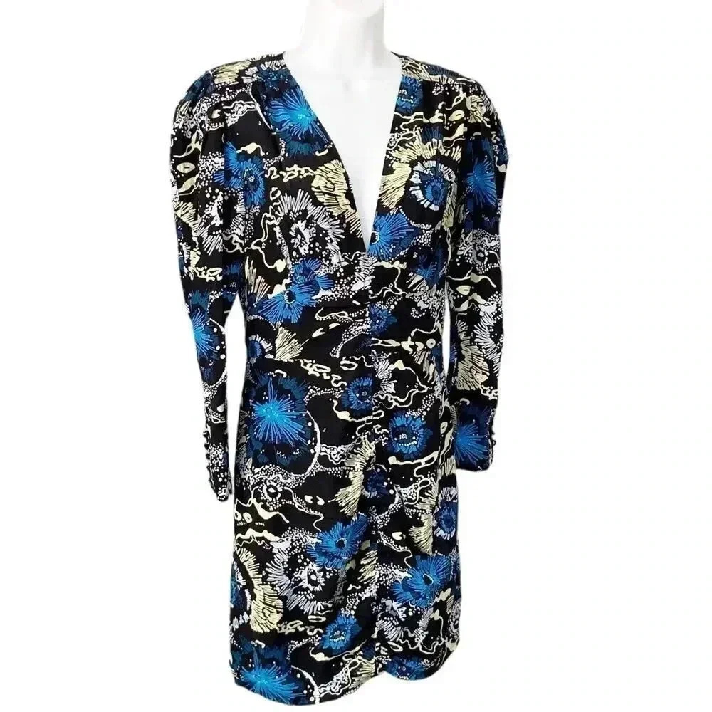 NWT A.L.C. Roxy Silk Plunge V-Neck Mini Dress Celestial Print size 4 - Picture 2 of 11
